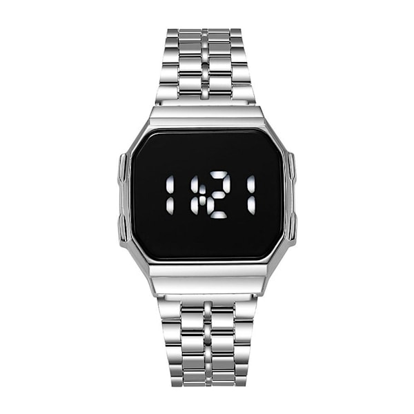 Pekskärm Klocka Skärmspegling Glas Vattentät Digital Klocka Mode Rostfritt Armbandsur A0M1 Silver One size