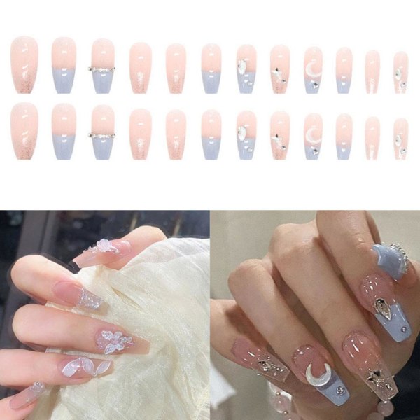 24 st Glue Nail Sticker Long Nail Art Konstgjorda Naglar Med Glu 2 one-size