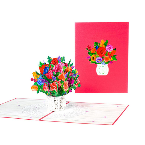 3D Pop Up Hälsning Mors Dag Kort Bukett Blommor Hälsning Ca Here's a hug 1pcs