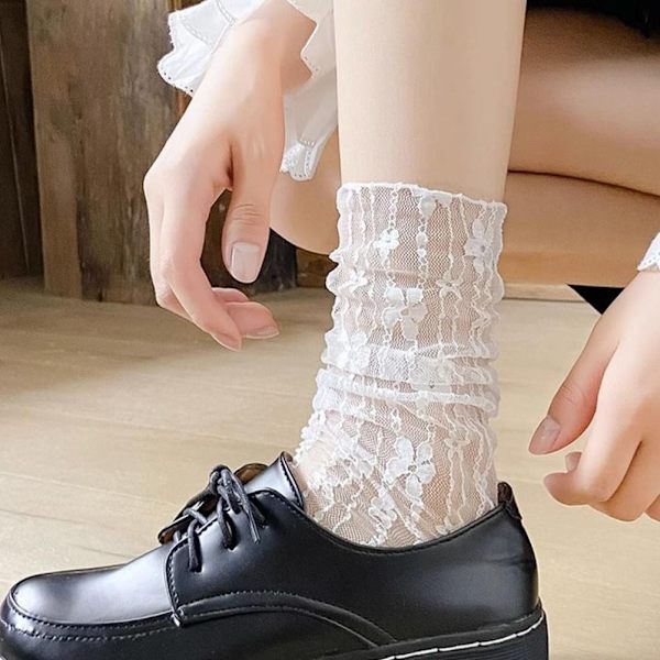 Vita Mesh Spetssockor Mary Jane Svart & Vit Ihålig Mesh Ankel Japansk Spets Pile Sommar S0u1 white onesize