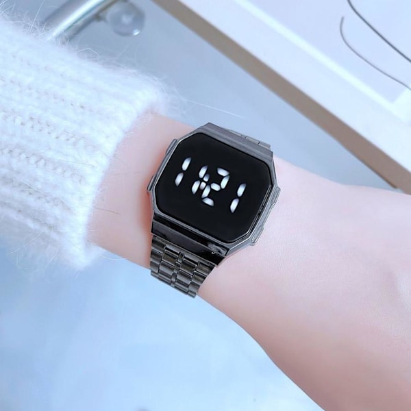 Pekskärm Klocka Skärmspegling Glas Vattentät Digital Klocka Mode Rostfritt Armbandsur A0M1 Silver One size