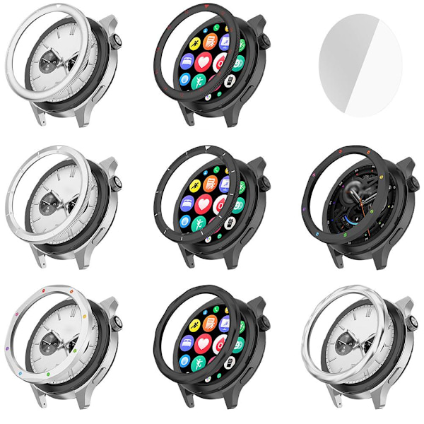 Metallram för Xiaomi Watch S4 S3 Skydd med Film Klockfodral för Klockram W1b5 Silver scale For Xiaomi Watch S4 S3