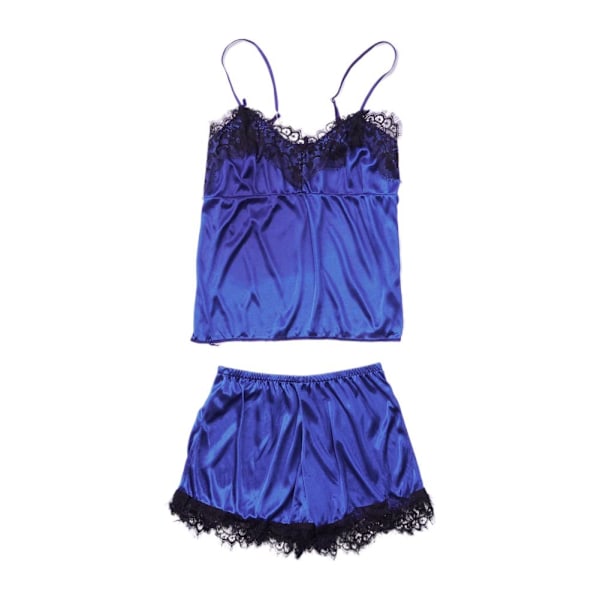 S-xxl Spets Pyjamasset Dam V-ringad Casual Pyjamas Linne Sommar Shorts Set P3f9 Blue M