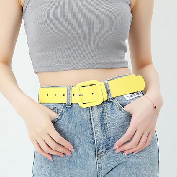 Läderbälte för kvinnor, godisfärg, avslappnat midjebälte, Tali-bälte, Pinggang-bälte, Wanita U7 yellow one size