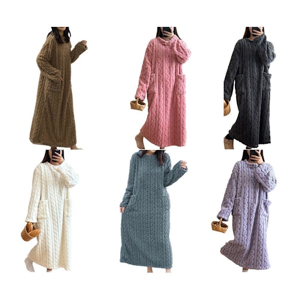 Varma Hem Kläder Nattlinnen Dam Korall Sammet Jacquard Vinterrock NY K8E2 White One size