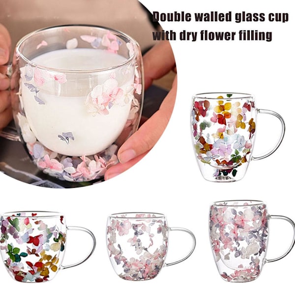 Dubbelväggig Glasmugg Torkad Blomma Fyllning Kvicksandsmugg Dricksvattenglas Muggar D 350ML