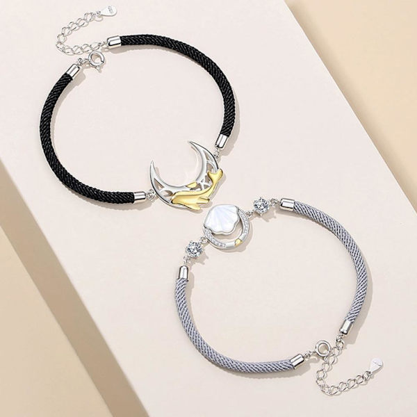1/2x Snäcka Val Månform Armband Flätat Rep Pararmband Älskare Armringar Resten Av Livet J6K2 sliver3 onesize
