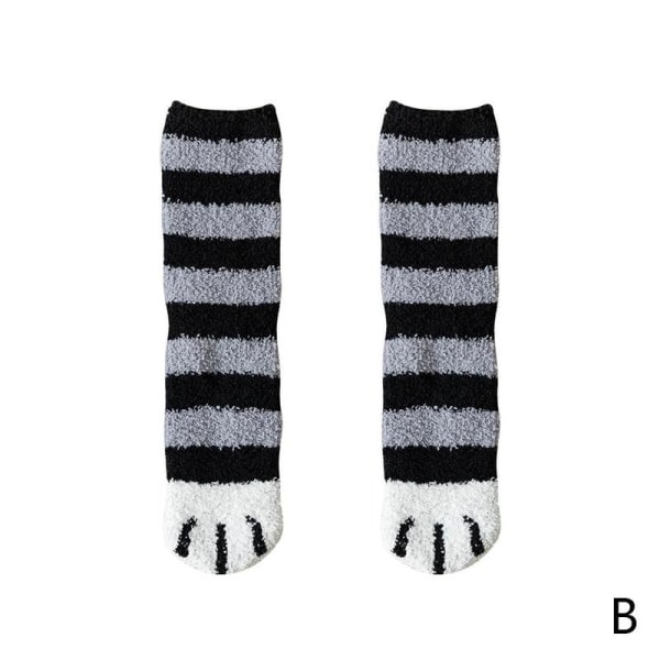 6 par Cat Paw Socks-Corals Fleece strumpor/Super Soft Plysch Slippe Black bars One-size 6pcs