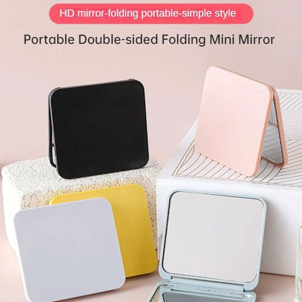 Mini Fyrkantig Sminkspegel Bärbar Dubbelsidig Vikbar Spegel Liten Gåva E8P6 white 1pcs