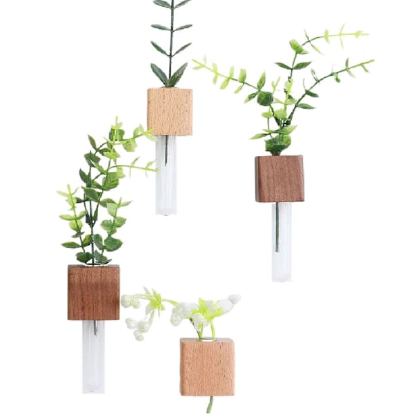 Kylskåpsmagneter Vas, Mini Glasvas, Magnetisk Väggplanta i Trä Black Walnut L 1pcs