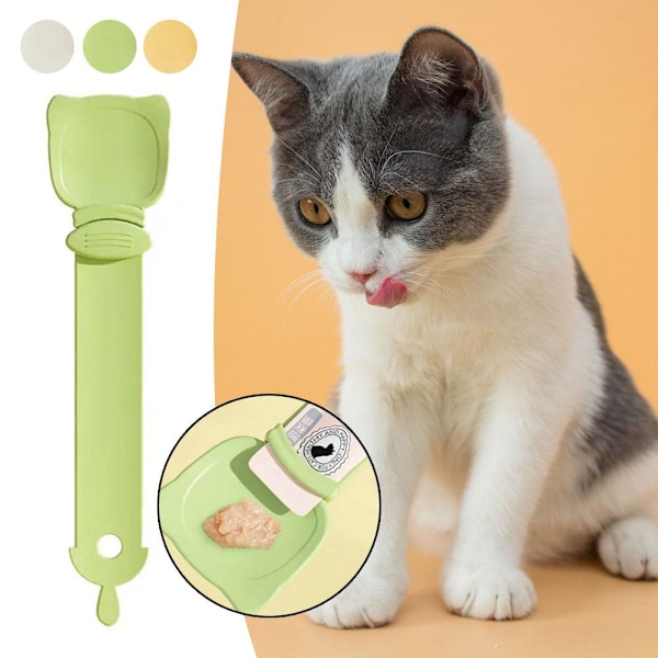 Kattsked för remsfoder Rengöringsbar Sked Lätt att Pressa Med Kortplats Förhindra Spill Squeezer Cereal Y7s6 green 1pcs