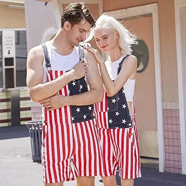 Amerikansk flagga tryckta shorts hängslen jumpsuits haklapp byxor avslappnad overall R0 för män as showL L