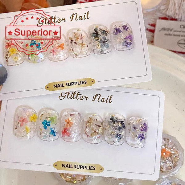 Nagelstickers Dekorativa Stickers Torkade Blommor Paljetter Nagelblommatillbehör Sommarset Och B7k3 LP-345 1pcs
