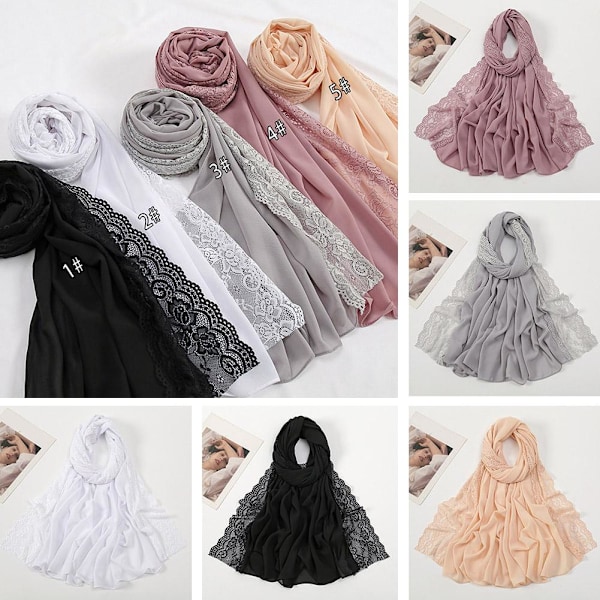 Ny Lång Kant Spets Huvudduk Chiffong Spetskant Damscarf D3P Purple One size