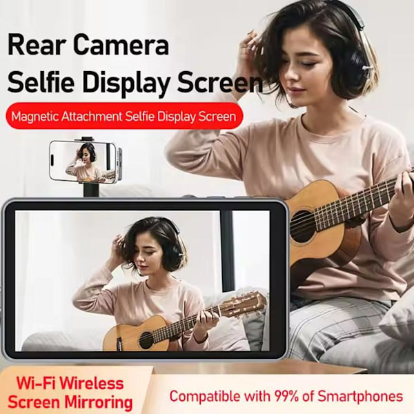 GINTBN Telefon Vlog Selfie Skärm, 4\" Trådlös Magnetisk Baksida White 1 pcs