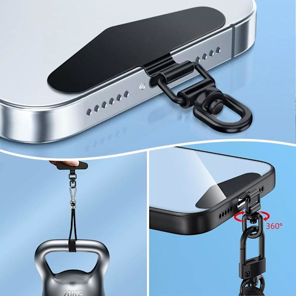 360° Roterbart Mobilskal Hängande Rep Fäst För Mobiltelefon Packning C7G7 Titanium steel color 1pcs