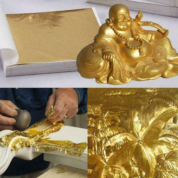 100 ark Dubbel Guld DIY Folieblad Papper Mat Tårta Förgyllning Ätbar TOP✨ B gold 100pcs