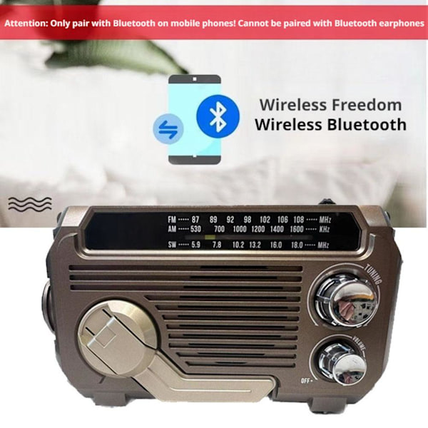 Solcellsdriven Nödradio med Handvev och Vattentät Bluetooth-högtalare copper 1 set