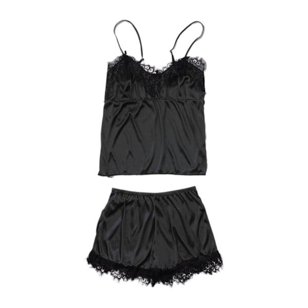 S-xxl Spets Pyjamasset Dam V-ringad Casual Pyjamas Linne Sommar Shorts Set P3f9 Black S