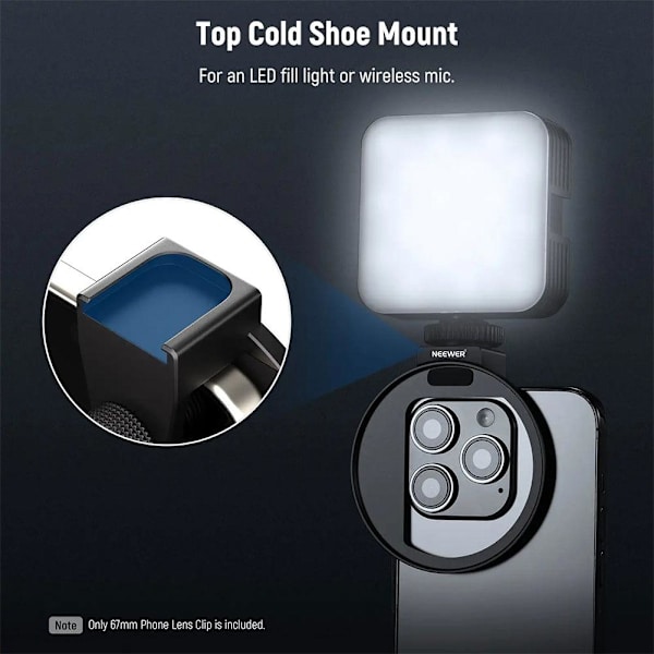 Uppgraderat 67 mm telefonfilterfäste med gängad linsfilterklämma med Cold Shoe-fäste±