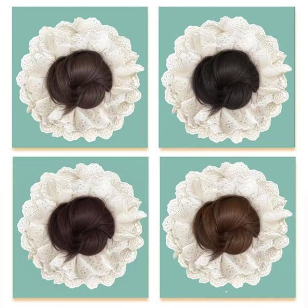 Spets Blomma Knopp Boll Huvud Peruk Vår Söt Och Mild Stil Stor Koreansk Huvud Hår Trendig N9u8 Brown and black One size