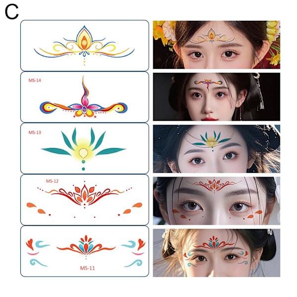 Ögonbrynsstickers för flickor, festivalframträdanden, Hanfu-panna B SET  5pcs