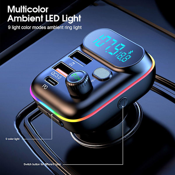 QC 3.0 Dubbel USB Billaddare Bluetooth 5.0 FM-sändare T9J1 S2V J3U3 MP3 L0K6