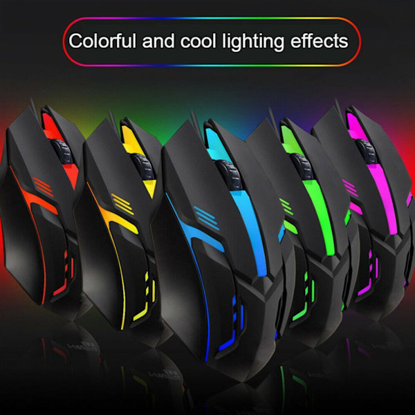 Gamingmus med 7-färgs LED-bakgrundsbelysning Ergonomisk USB-gamingmus W black One-size