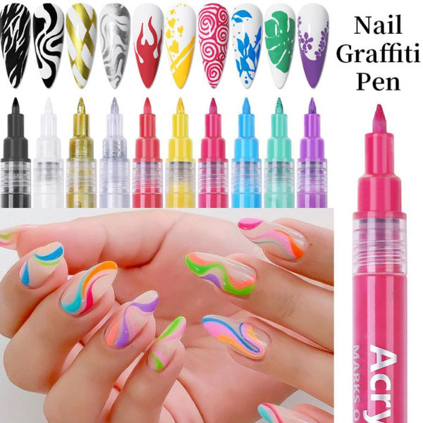 Nail Art Graffiti Pennor Vattentät målning Ritning Liner Brush M Transparent One-size