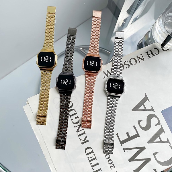 Pekskärm Klocka Skärmspegling Glas Vattentät Digital Klocka Mode Rostfritt Armbandsur A0M1 Silver One size