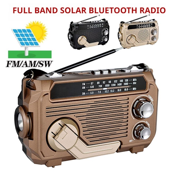 Solcellsdriven Nödradio med Handvev och Vattentät Bluetooth-högtalare copper 1 set