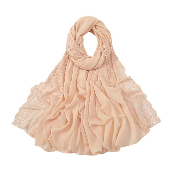 Ny Lång Kant Spets Huvudduk Chiffong Spetskant Damscarf D3P Purple One size
