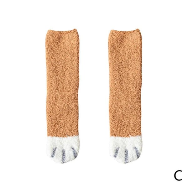 6 par Cat Paw Socks-Corals Fleece strumpor/Super Soft Plysch Slippe yellow One-size 6pcs