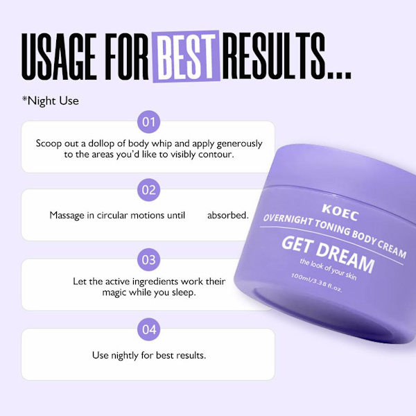 4X KOEC Get.Dreamy Overnight Toning Body Whip 6.8oz . 100 ml