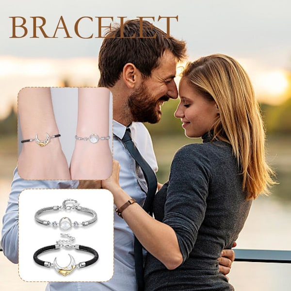 1/2x Snäcka Val Månform Armband Flätat Rep Pararmband Älskare Armringar Resten Av Livet J6K2 sliver2 onesize