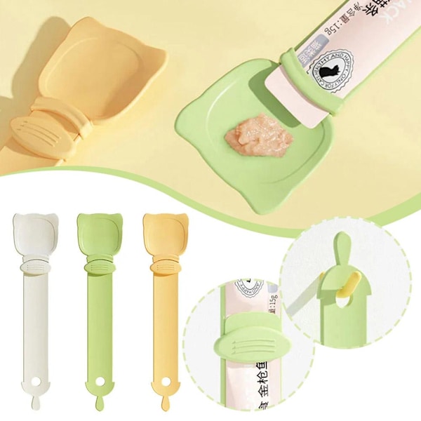 Kattsked för remsfoder Rengöringsbar Sked Lätt att Pressa Med Kortplats Förhindra Spill Squeezer Cereal Y7s6 green 1pcs