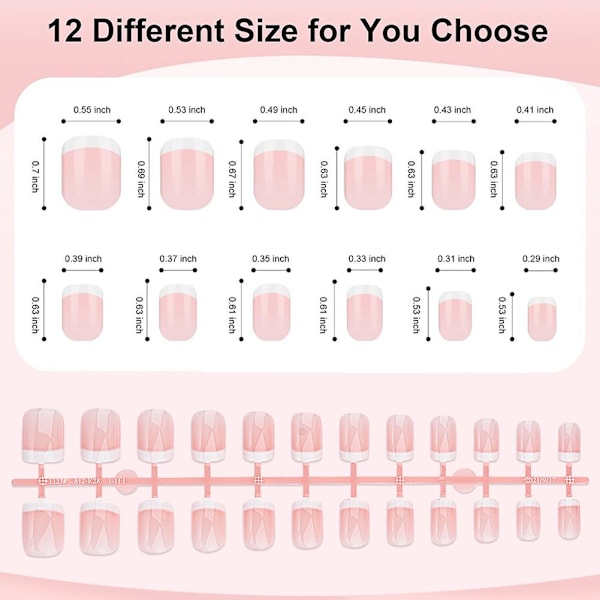 Set Franskt Rosa Fyrkantigt Kort Lösnagel Pressa På Nagel Tipp Vit Kant Heltäckande Rosa P7u2 TD148 24pcs