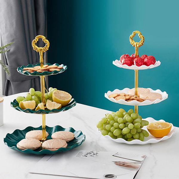 3-vånings Tårtfat Dessertställ Fruktfat Bröllop Snacks Lyxigt Partyfat Dessert Frukt Födelsedag Q0q1 white one-size