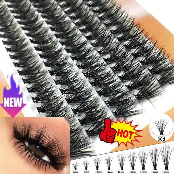 100 Kluster Mink Ögonfransar Falska Ögonfransar Naturliga Individuella Fransar Hot V8 black30P 16mm
