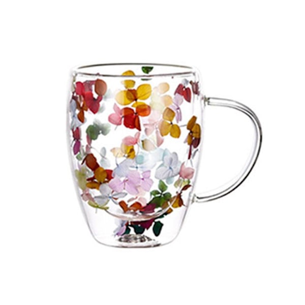 Dubbelväggig Glasmugg Torkad Blomma Fyllning Kvicksandsmugg Dricksvattenglas Muggar D 350ML