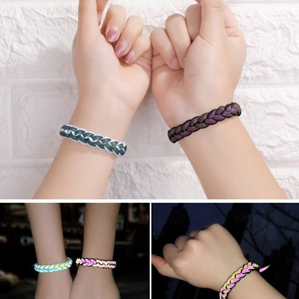 Flätat pararmband reflekterande färgskiftande armband för män kvinnor födelsedagspresent S4 Black One size