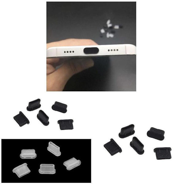 10-100 st Silikon Anti-Damm Plugg Typ-C USB Hörlursdamm L8C8 Plugg Sup♤ white and blackA one-size 2pcs
