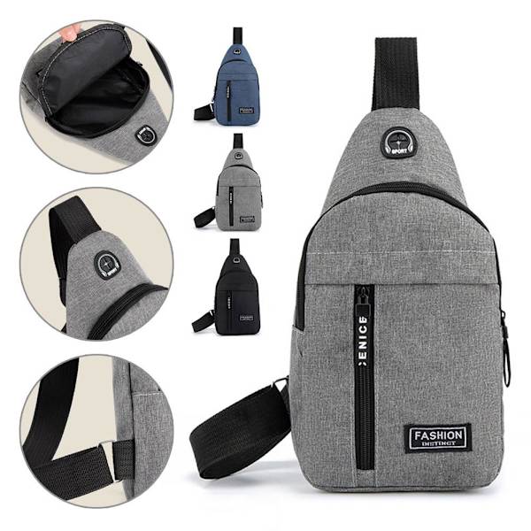 Oxford Tyg Bröstväska Stor Kapacitet Sport Utomhus Ryggsäck Crossbody Enkel Axel Fritid V5a5 Gray One size