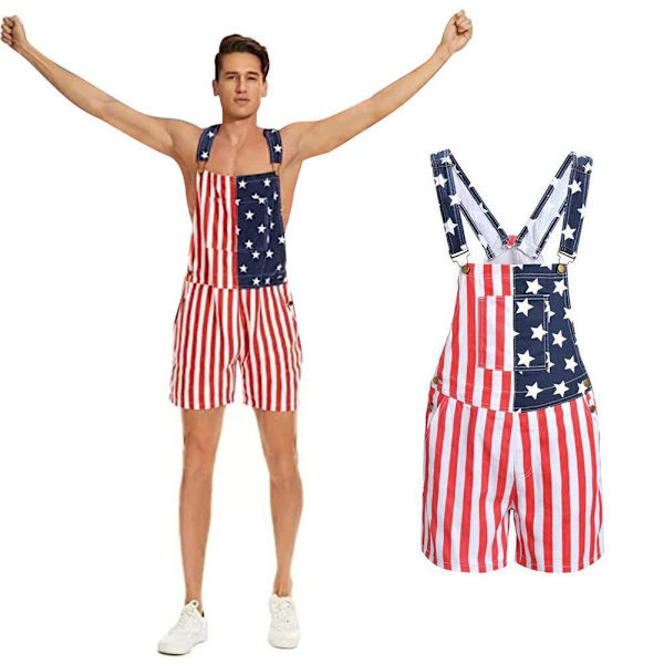Amerikansk flagga tryckta shorts hängslen jumpsuits haklapp byxor avslappnad overall R0 för män as showL L