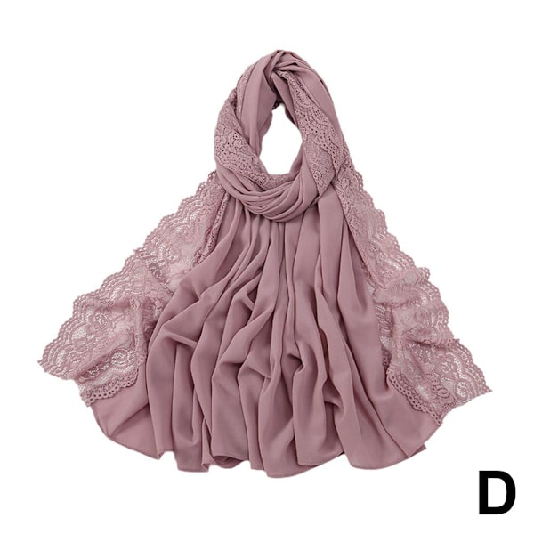 Ny Lång Kant Spets Huvudduk Chiffong Spetskant Damscarf D3P Purple One size