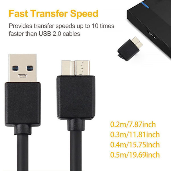 USB 3.0 AM Hane till Micro B Kabel Super Speed Adapter För Extern HDD Sladd E0P0 BLACKA 0.2M