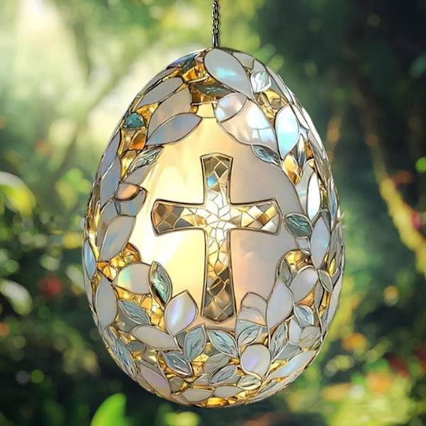 Påsk Kors Ägg Solfångare, Kristet Påsk Kors Fönsterhängande Solfångare, Kristet Påsk Målat Glas Ornament, Påsk Fönsterhängande