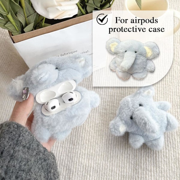 3D Söt Plysch Elefant Plysch Hörlursfodral Skydd Laddare Bofor A elephantB for airpods 4