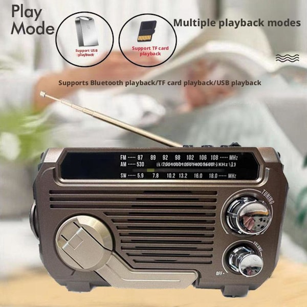 Solcellsdriven Nödradio med Handvev och Vattentät Bluetooth-högtalare Black 1 set