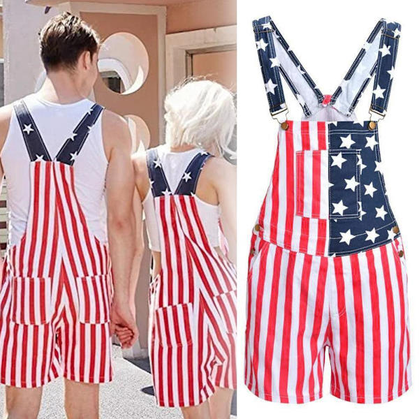 Amerikansk flagga tryckta shorts hängslen jumpsuits haklapp byxor avslappnad overall R0 för män as showL L